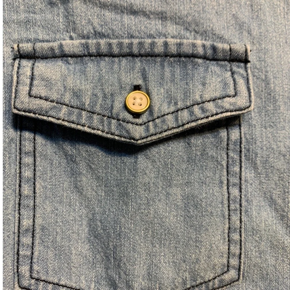 Bit & Bridle Women Light Denim Pearl button Shirt‎ Cowgirl Rodeo Western Large